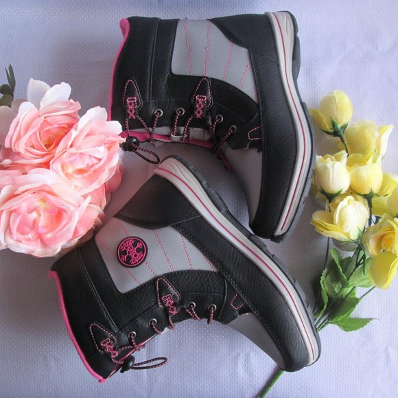 🎀 TOTES BEAVER BIG GIRLS SNOW BOOTS; BLACK - PINK - GREY (SIZE 6) 🎀 - Picture 1 of 16